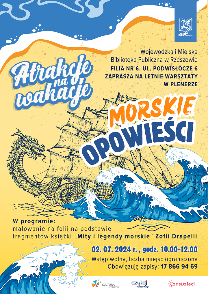 Grafika z dużą falą morską.