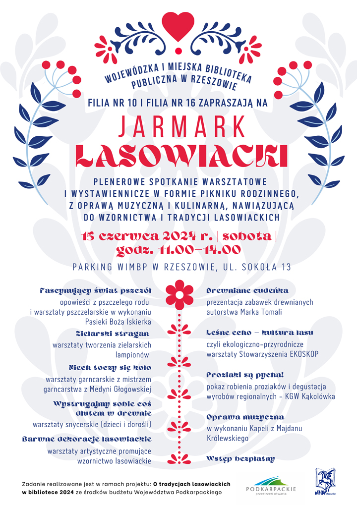 Plakat z roślinnymi motywami z wzornictwa lasowiackiego