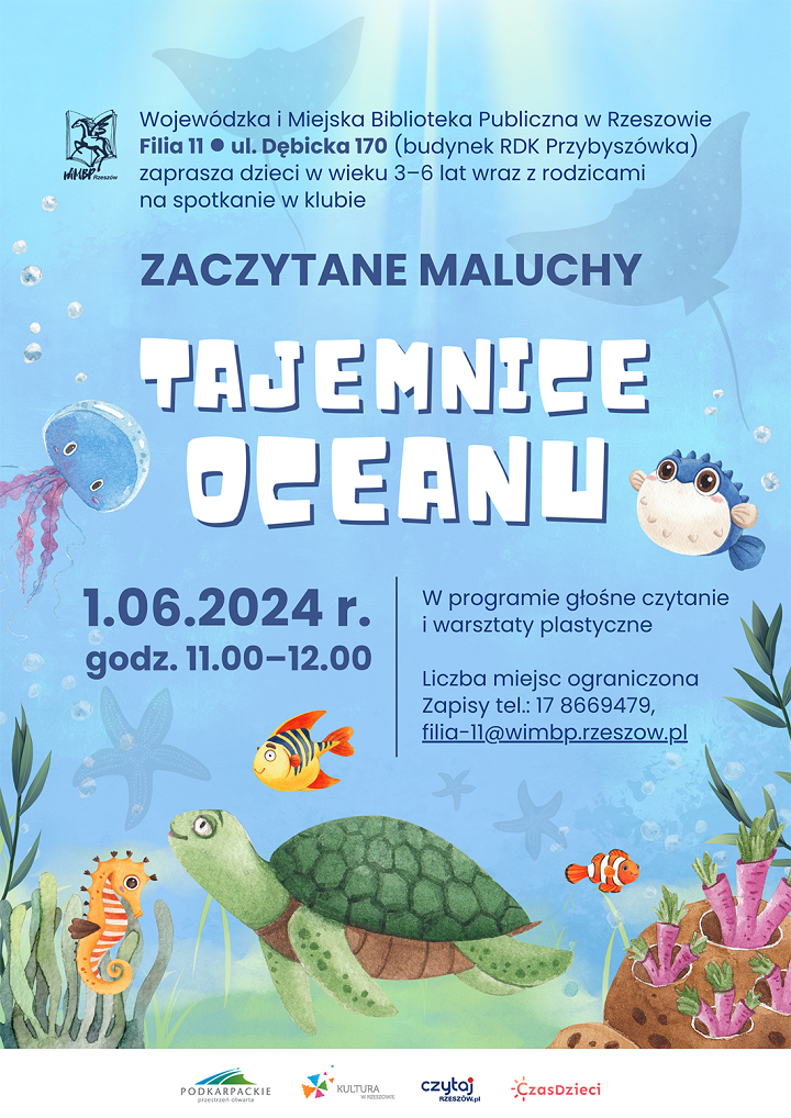 Dno oceanu ze zwierzętami oraz roślinnością. 